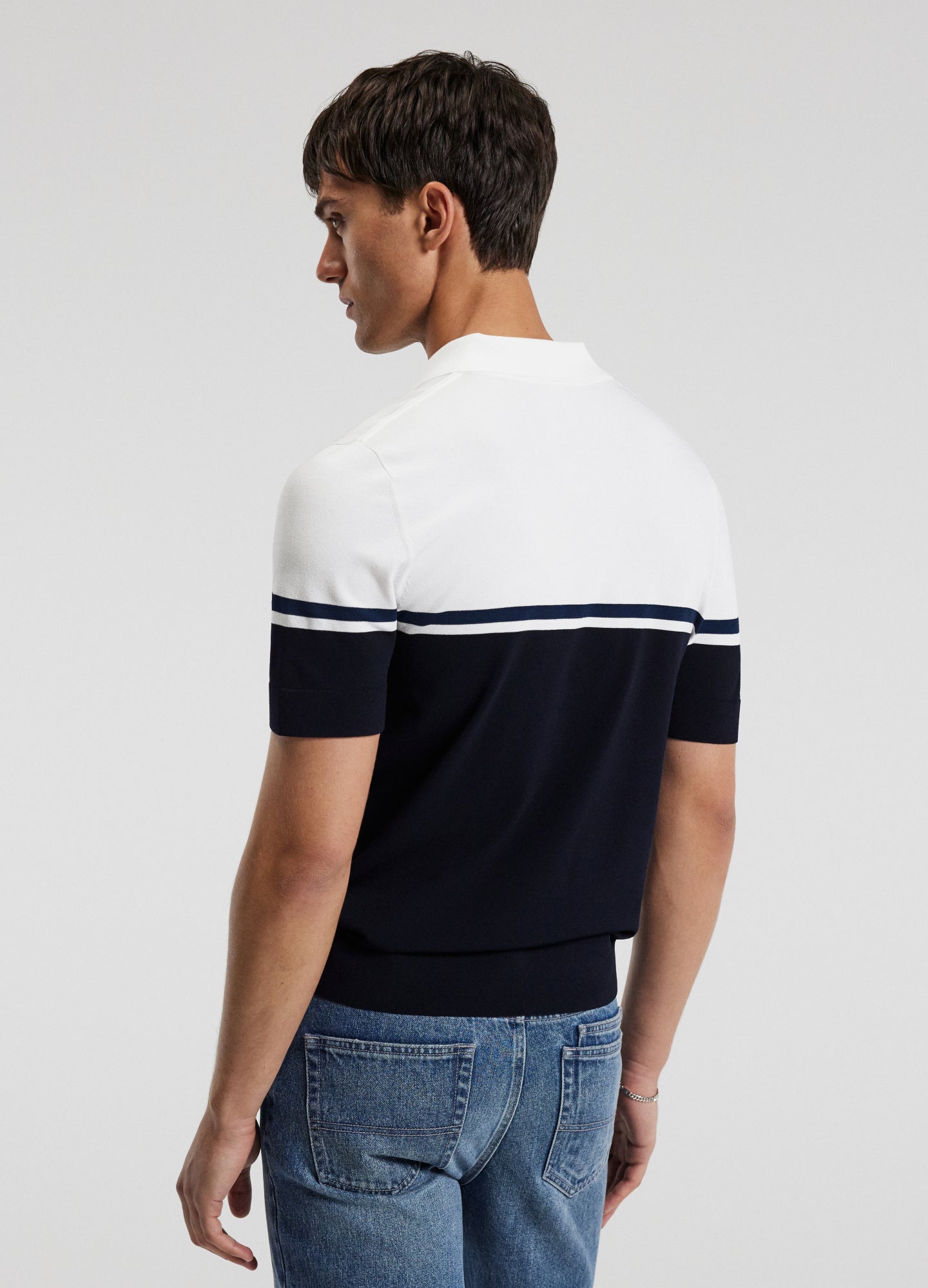 Striped Cotton Polo Shirt - Navy Blue