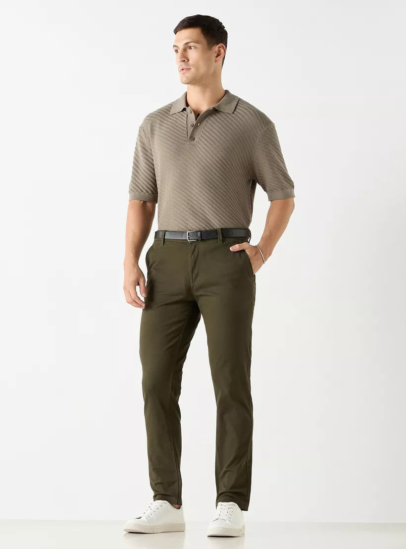 Textured Striped Polo Shirt - Brown