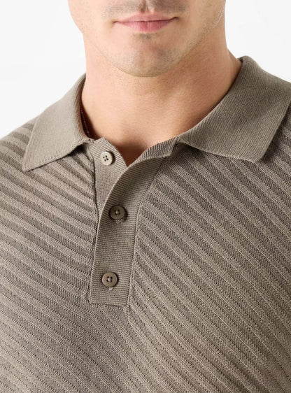 Textured Striped Polo Shirt - Brown