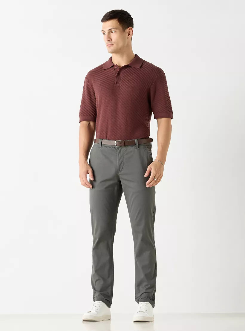 Striped Textured Polo Shirt - Burgundy