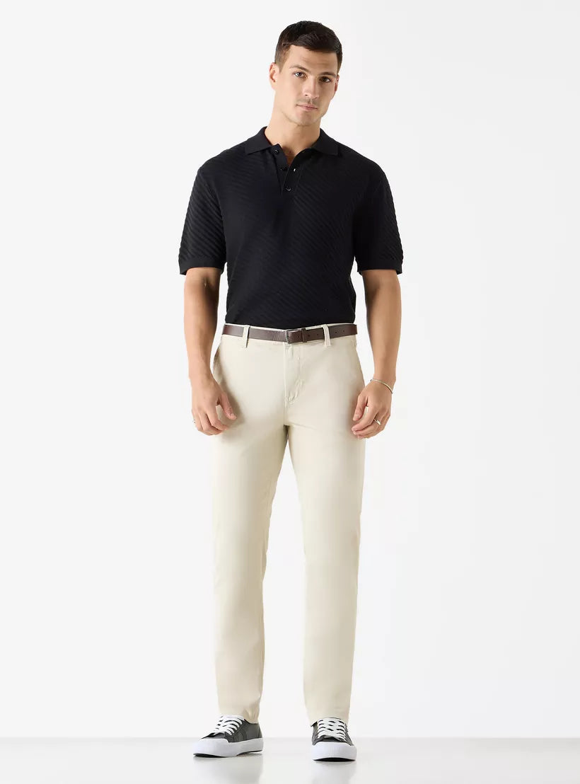 Striped Textured Polo Shirt - Black