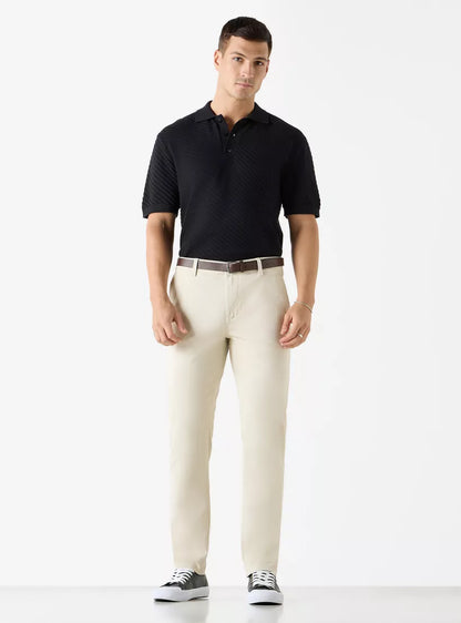 Striped Textured Polo Shirt - Black