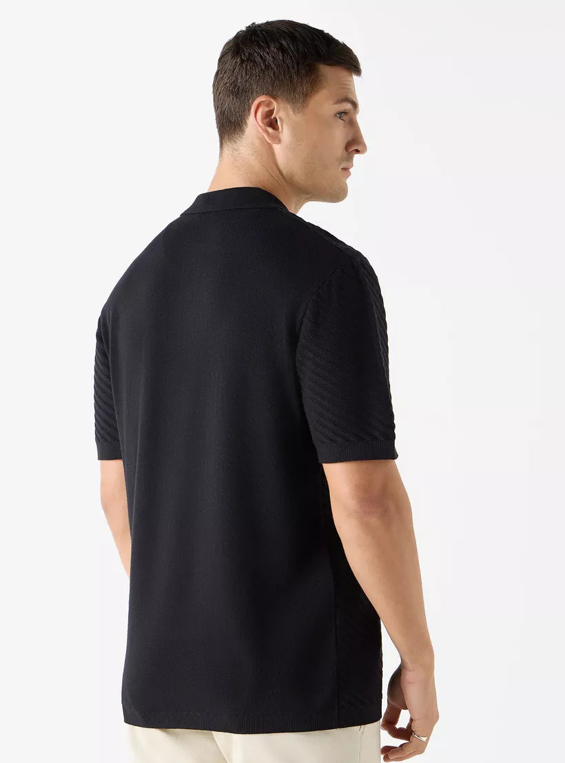Striped Textured Polo Shirt - Black