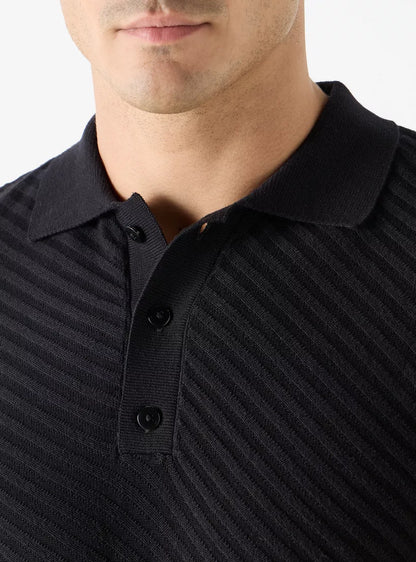 Striped Textured Polo Shirt - Black
