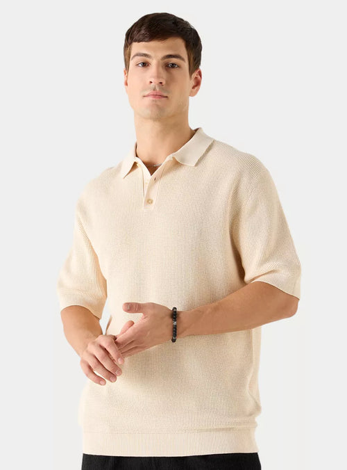 Textured Men's Polo Shirt - Beige