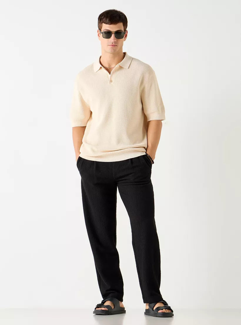 Textured Men's Polo Shirt - Beige