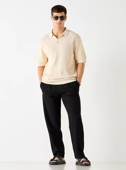Textured Men's Polo Shirt - Beige