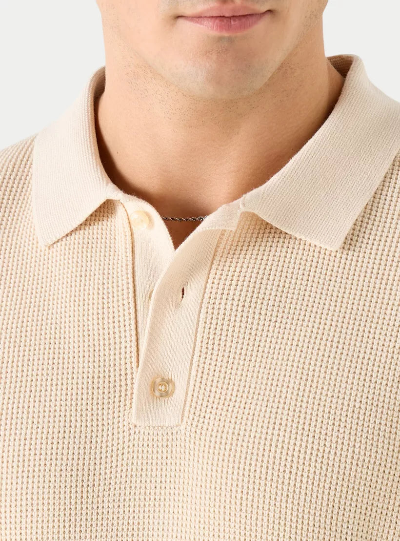 Textured Men's Polo Shirt - Beige