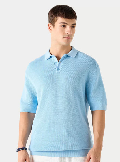 Textured Men's Polo Shirt - Light Blue
