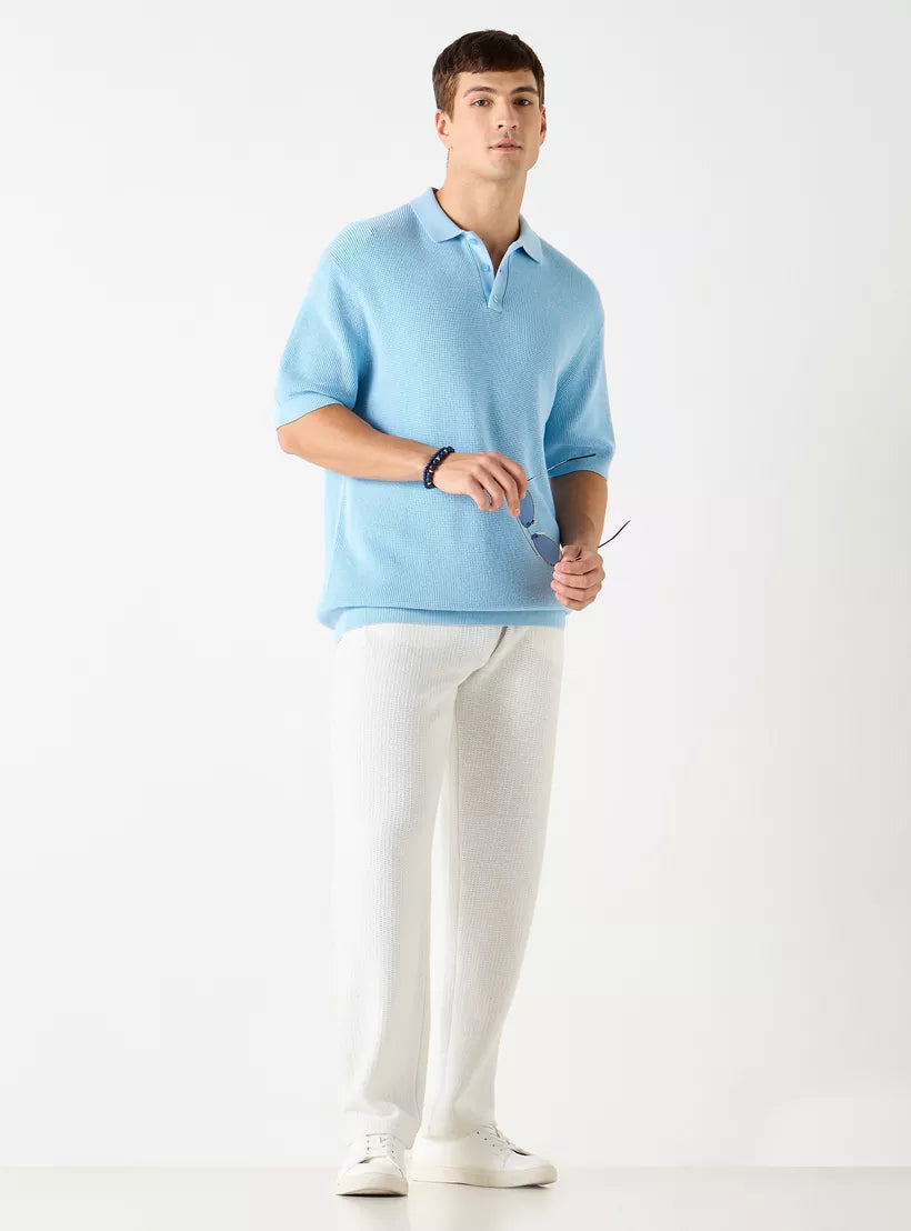 Textured Men's Polo Shirt - Light Blue