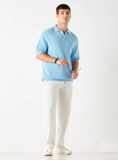 Textured Men's Polo Shirt - Light Blue