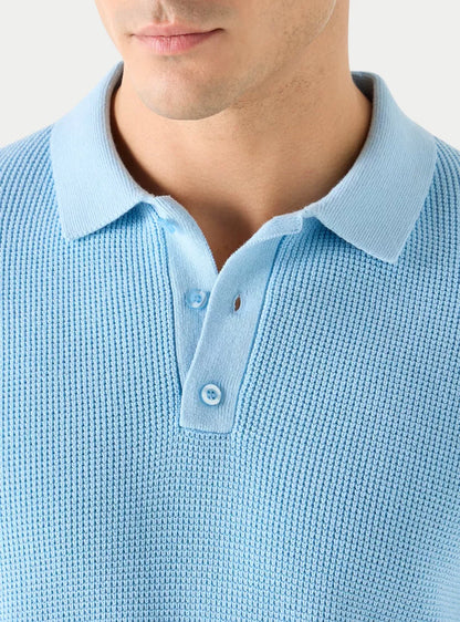 Textured Men's Polo Shirt - Light Blue