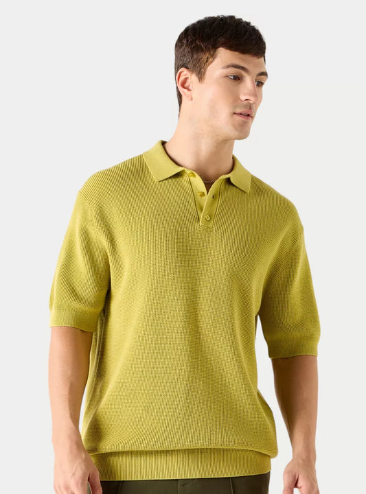Men's Textured Polo Shirt - Lime Green