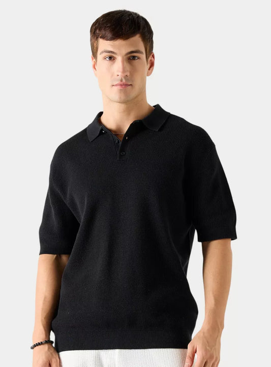 Men's Textured Polo Shirt - Black