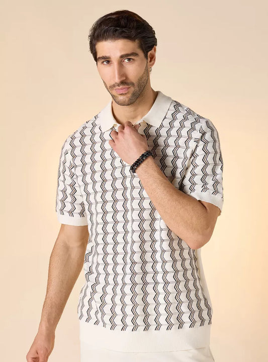 Polo Shirt with Geometric Print - White