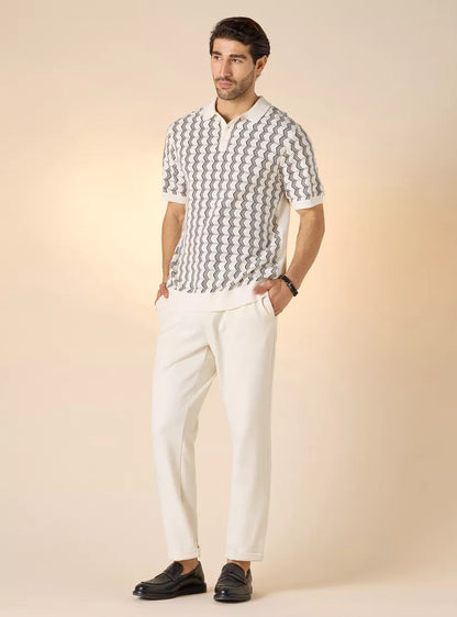 Polo Shirt with Geometric Print - White