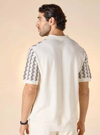 Polo Shirt with Geometric Print - White