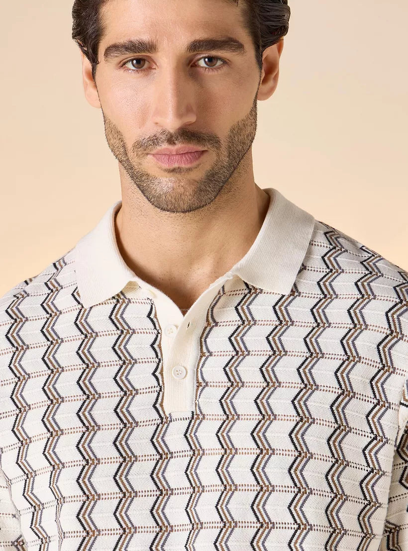 Polo Shirt with Geometric Print - White