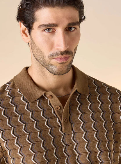 Polo Shirt with Geometric Print - Brown