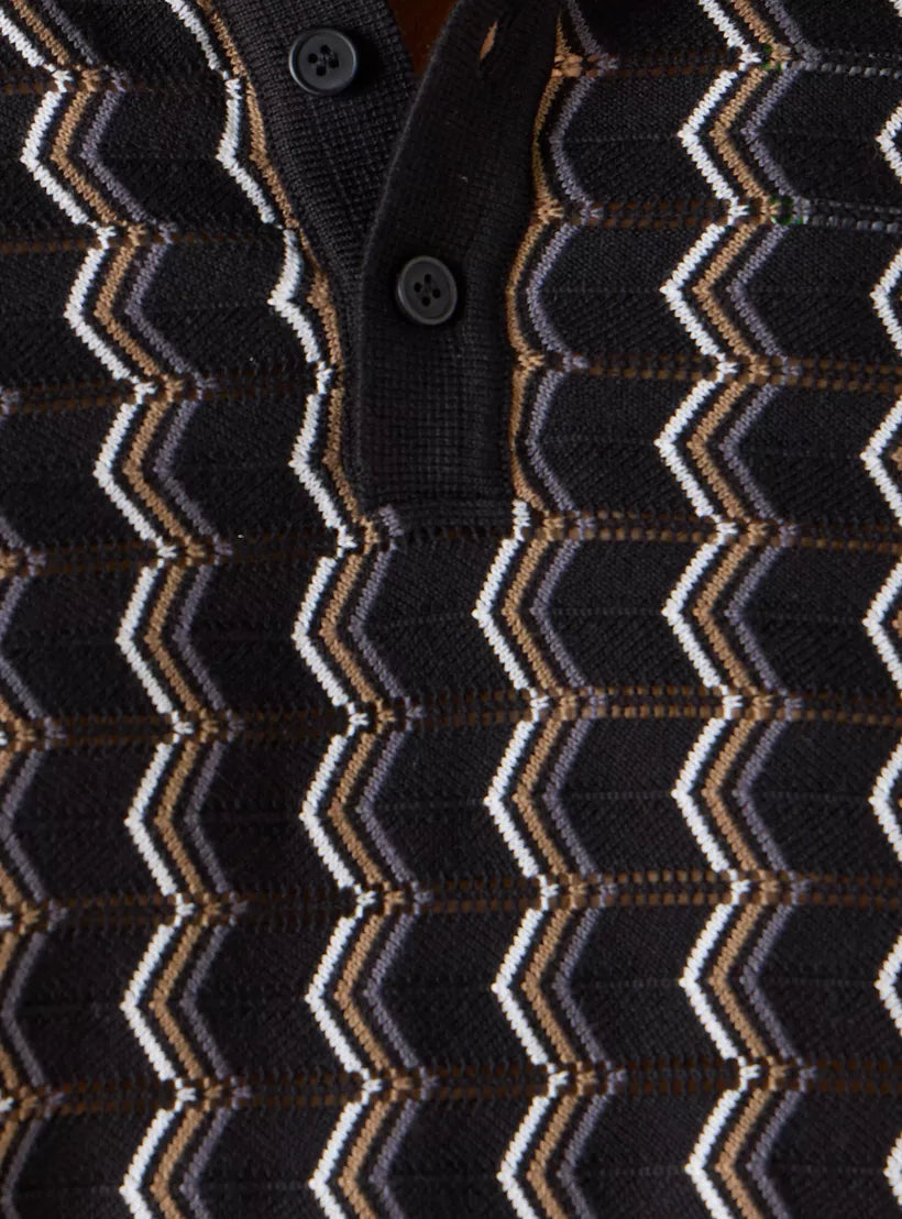 Polo Shirt with Geometric Print - Black