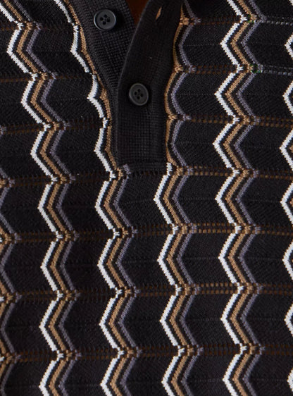 Polo Shirt with Geometric Print - Black