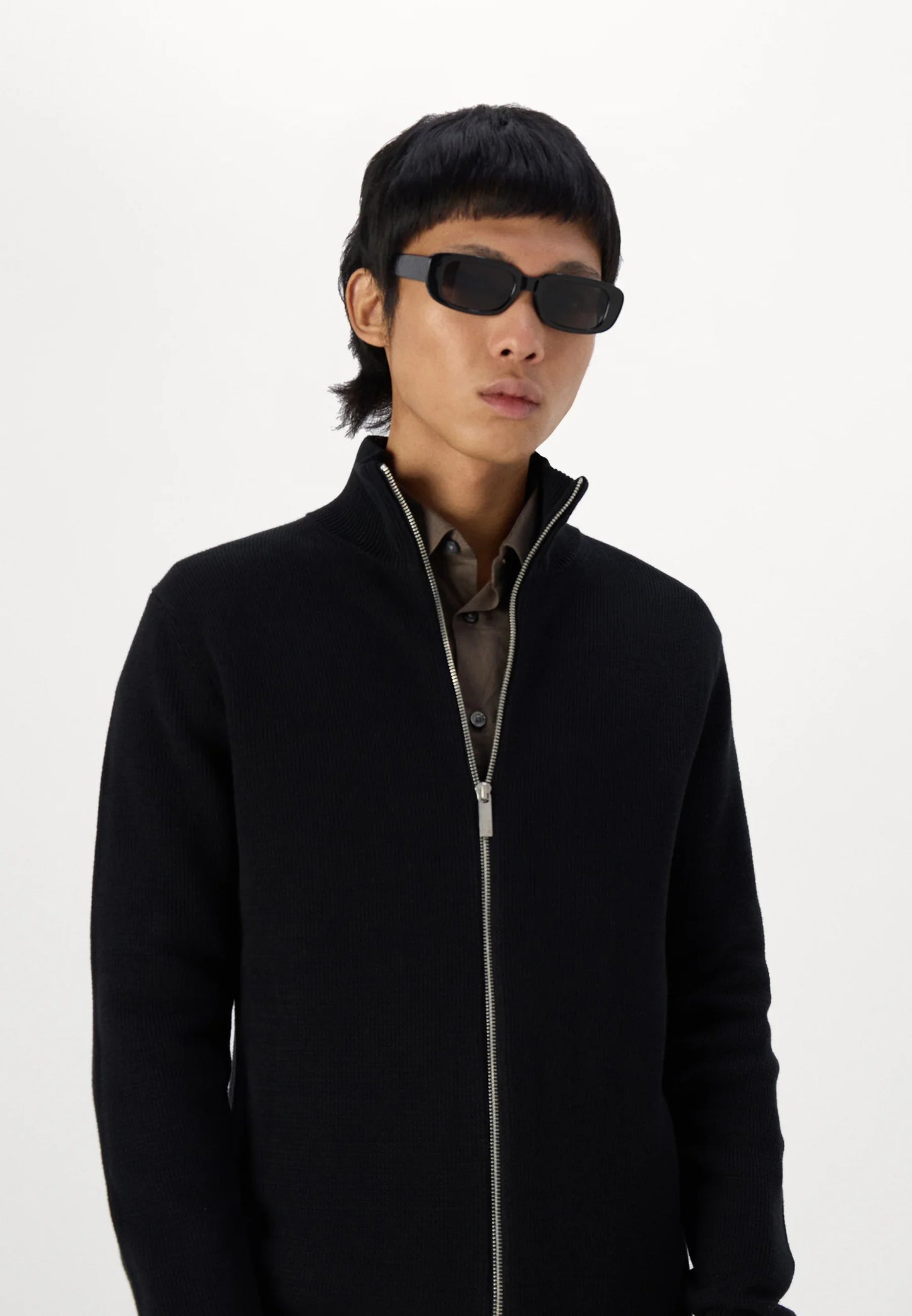 Comfort Cardigan with High Neck and Zip - Black