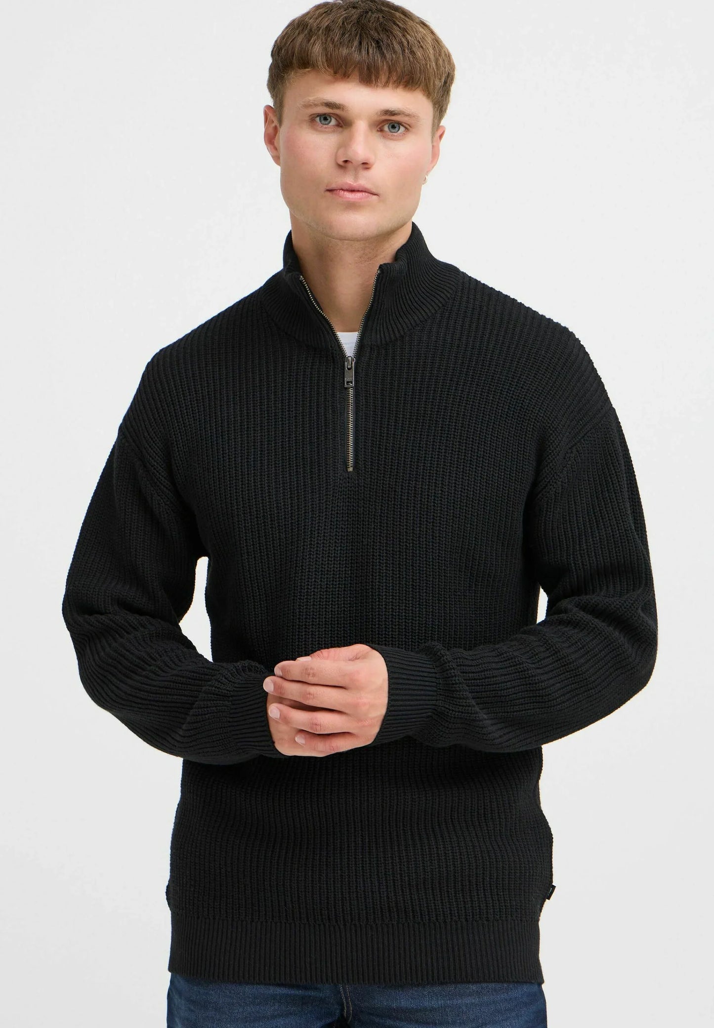 Men's Troyer Neck Jumper with Zip - Black
