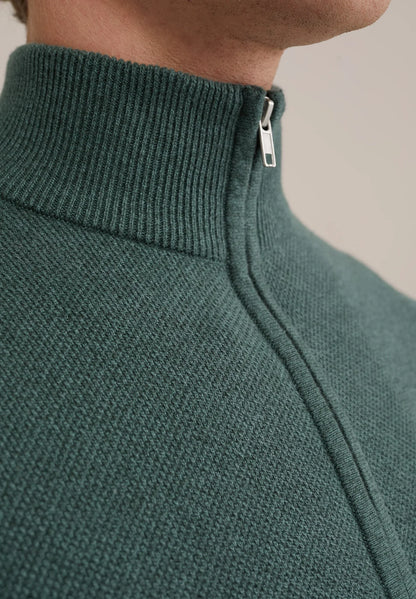 Men's Cotton Jumper with Troyer Collar and Zipper - Green