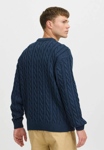 Textured Jumper with Round Neck - Navy Blue