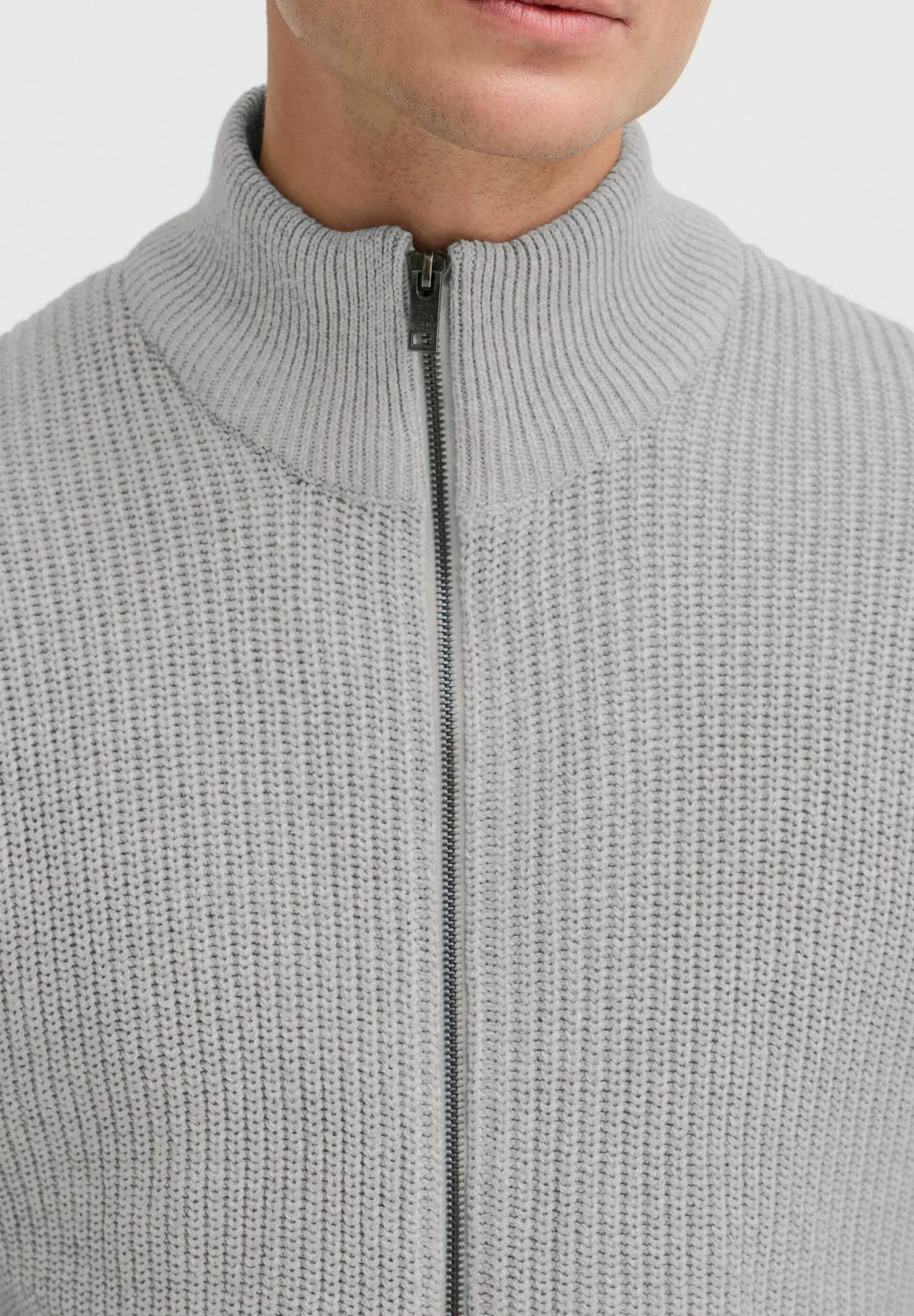 Men's High Neck Zip-Up Jumper - Grey