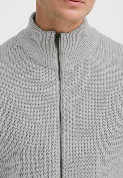 Men's High Neck Zip-Up Jumper - Grey
