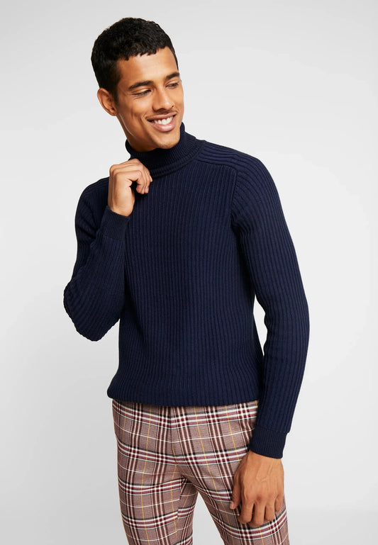 Navy Blue Wool Roll Neck Jumper