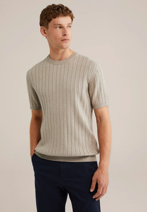 Textured Cotton Striped T-Shirt - Beige