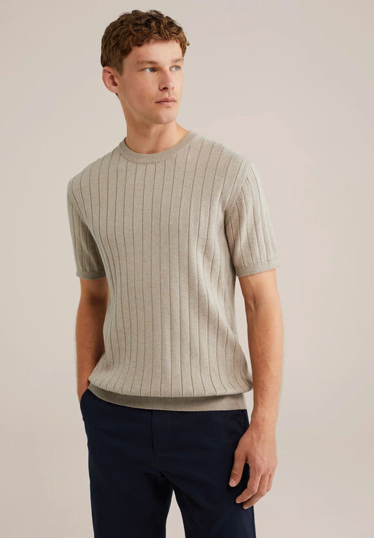 Textured Cotton Striped T-Shirt - Beige