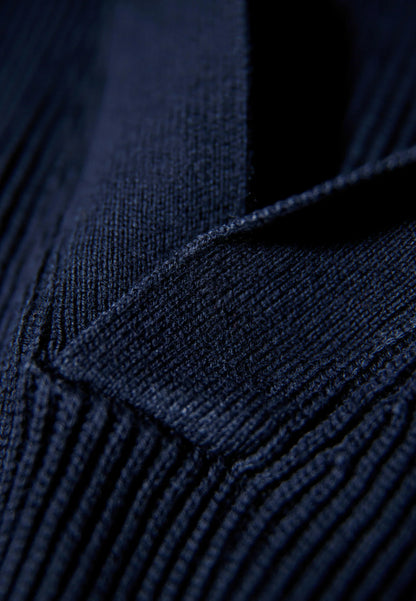 Textured Long Sleeve Men's Polo Shirt - Navy Blue