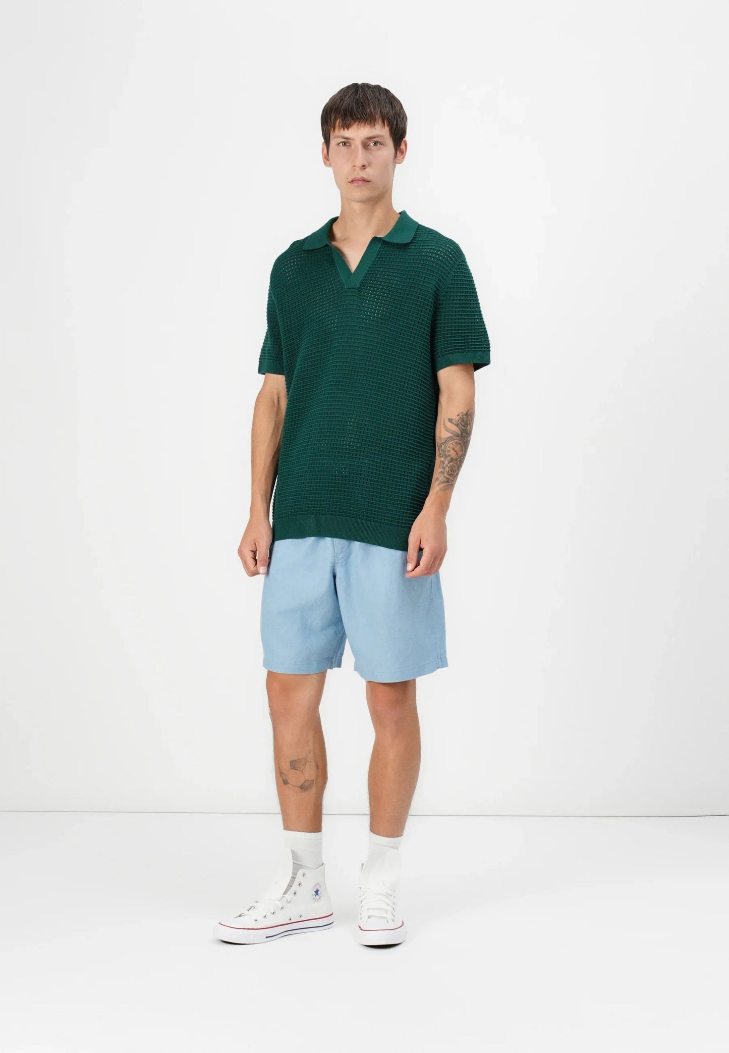 Polo Collar Knit Texture Shirt - Green