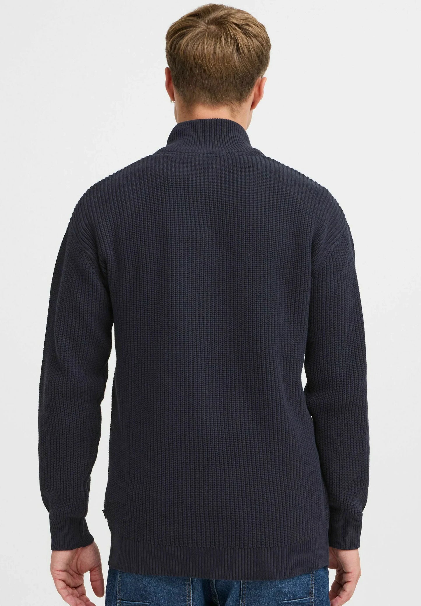 Men's Troyer Neck Jumper with Zipper - Navy Blue