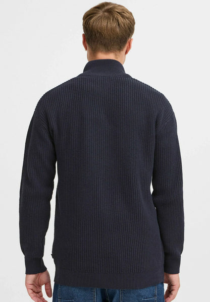 Men's Troyer Neck Jumper with Zipper - Navy Blue
