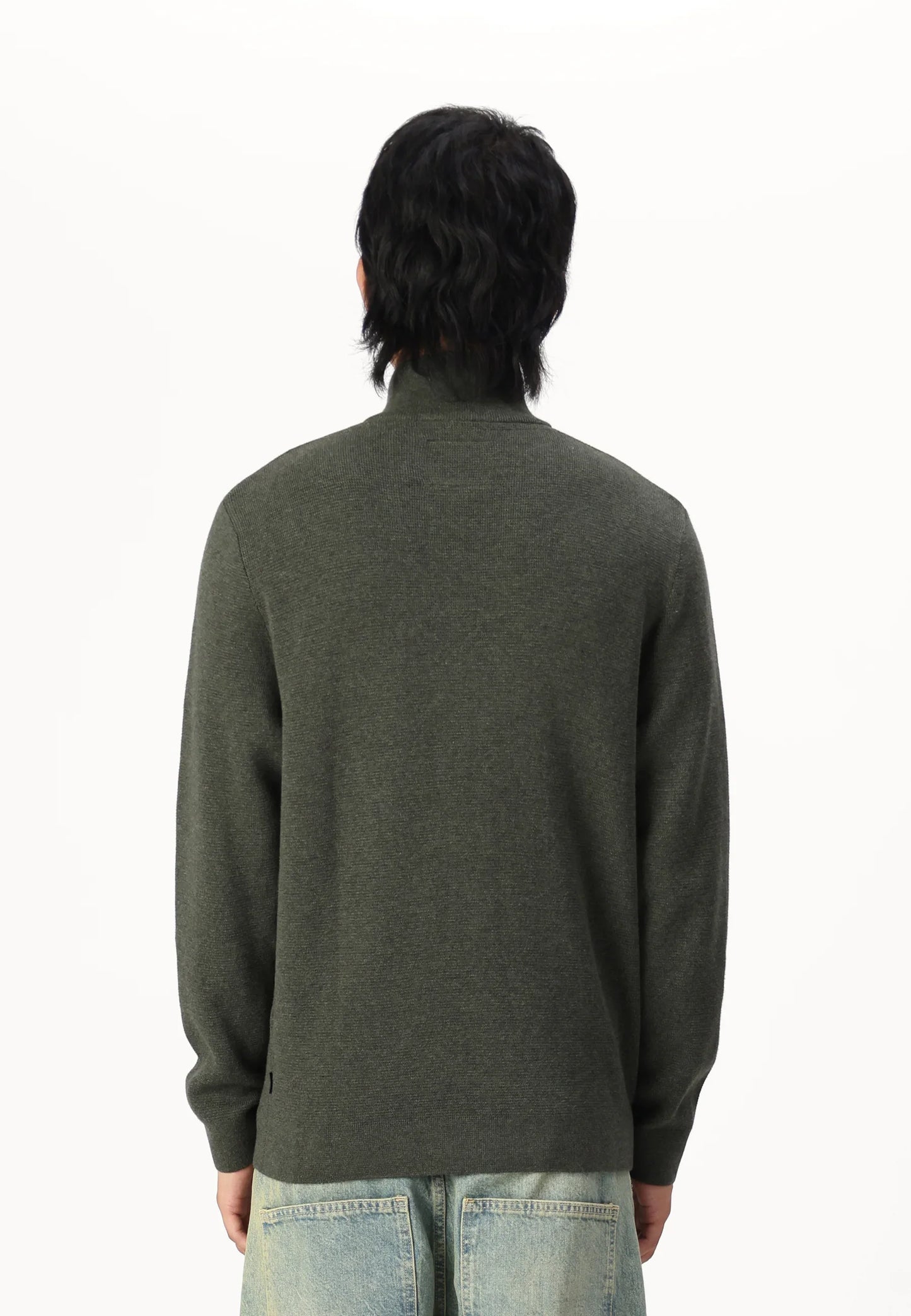 Textured Comfort Jumper with High Neck and Zip - Sage