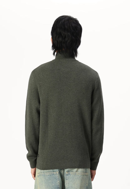 Textured Comfort Jumper with High Neck and Zip - Sage