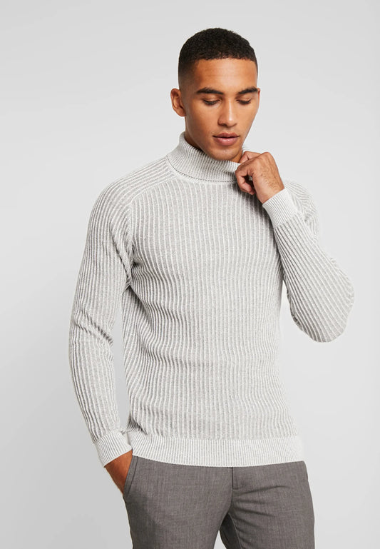 High Neck Wool Jumper - Grey