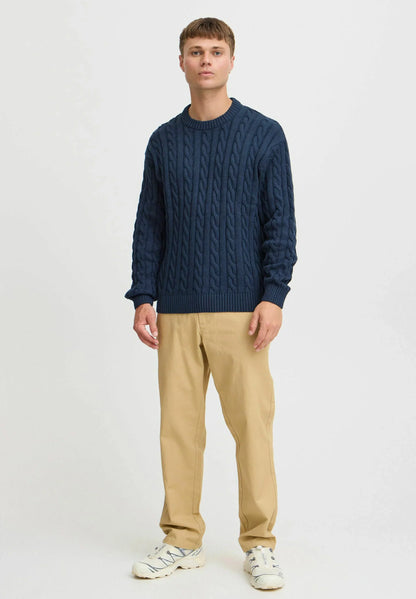 Textured Jumper with Round Neck - Navy Blue