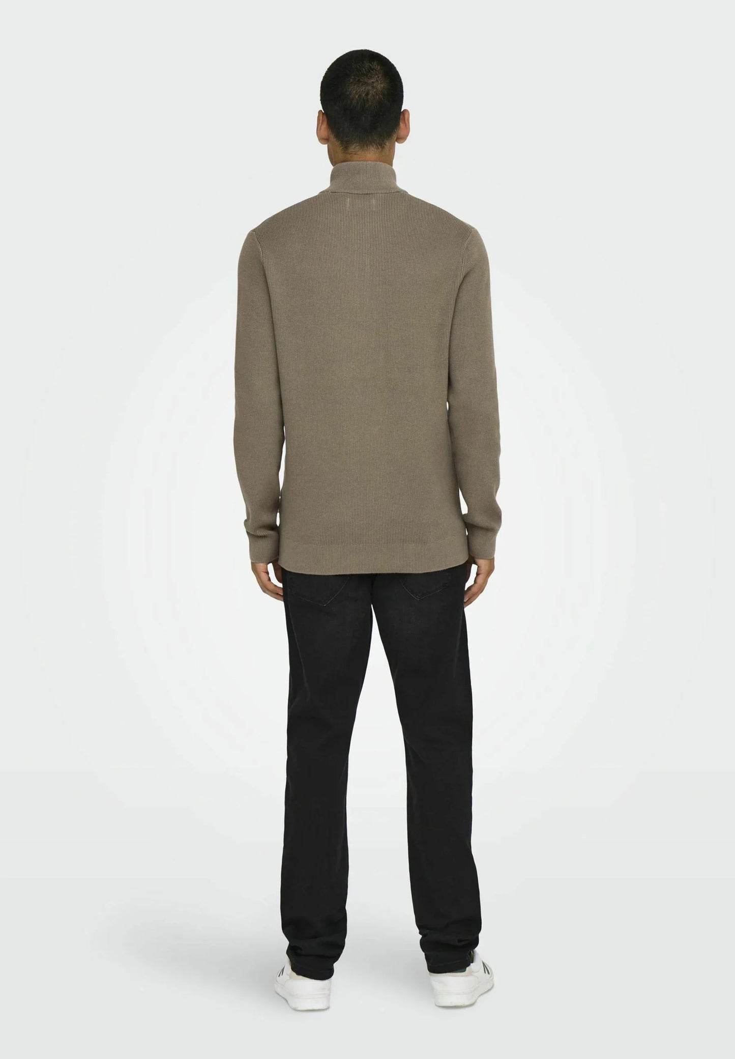 Textured Comfort Jumper with High Neck and Zip - Taupe