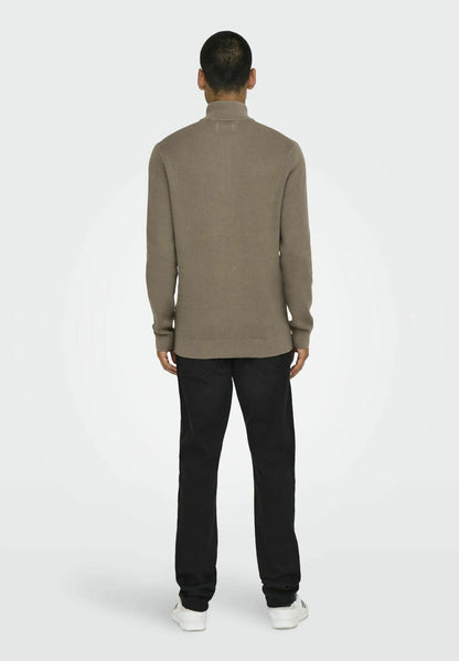 Textured Comfort Jumper with High Neck and Zip - Taupe