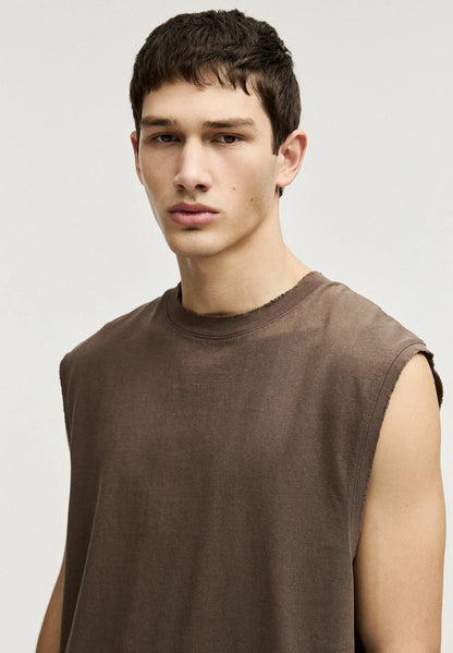 Basic Round Neck Vest - Brown