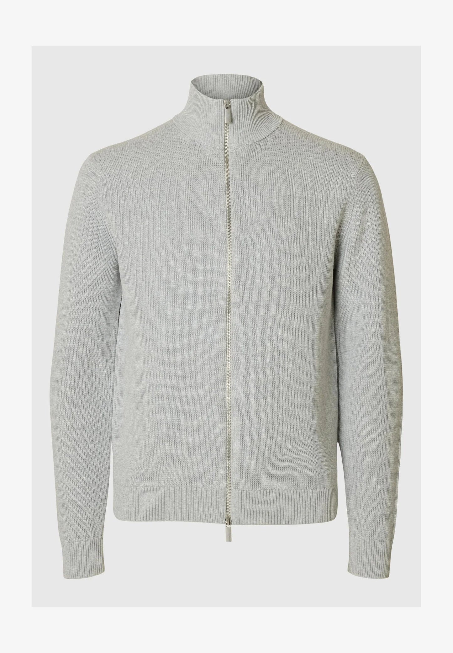 Comfort Cardigan with High Neck and Zip - Grey