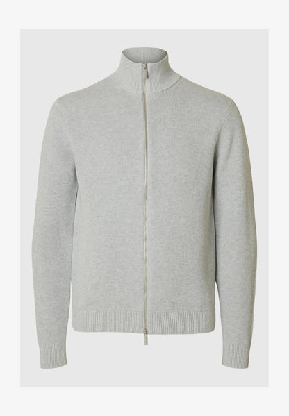 Comfort Cardigan with High Neck and Zip - Grey