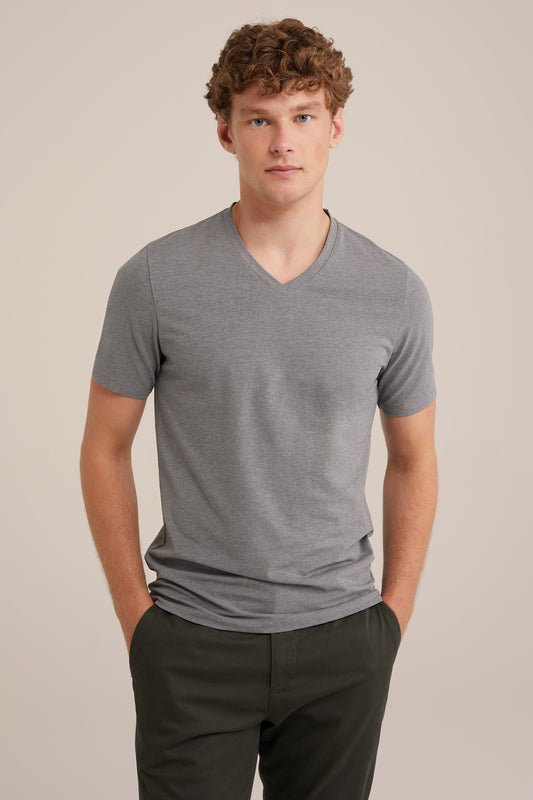 Regular Fit Basic V-Neck T-Shirt - Dark Grey