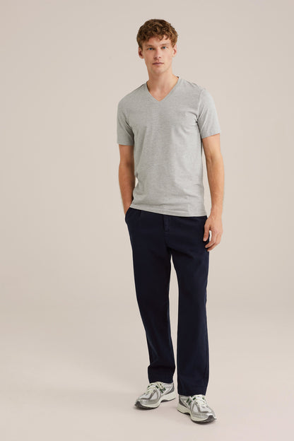 Basic Regular Fit T-Shirt with V-Neck - Grey