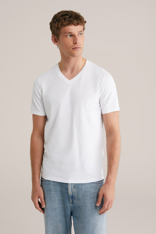 Regular Fit Basic V-Neck T-Shirt - White